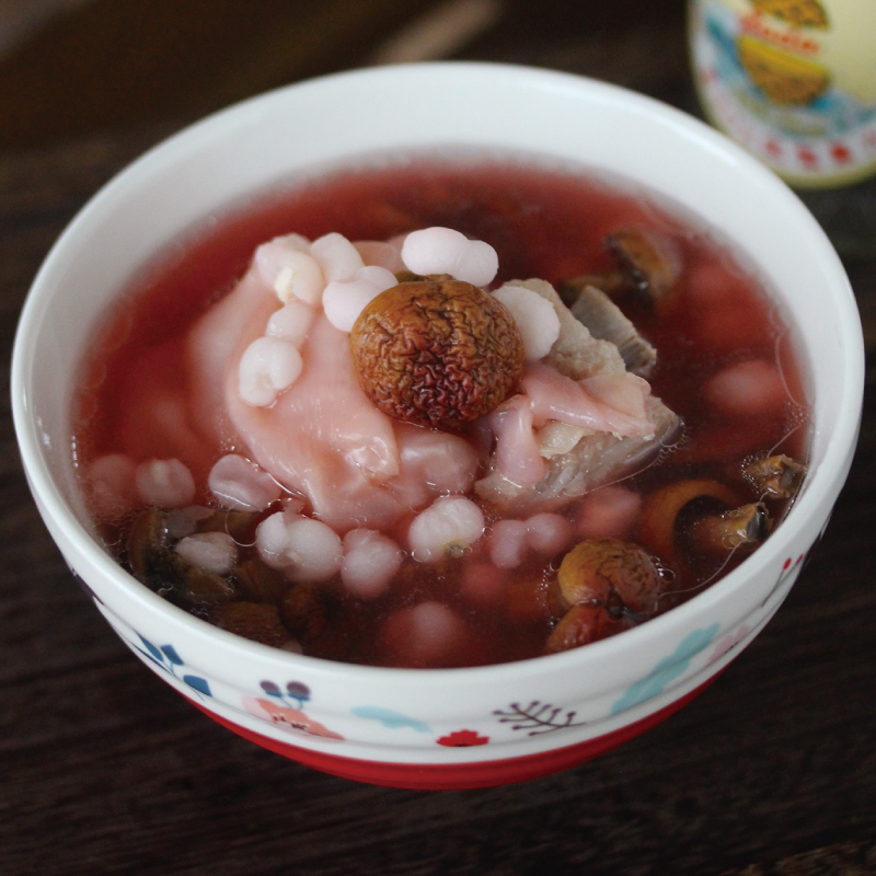 Red Mushroom Snow Sprout Rice Maw Soup