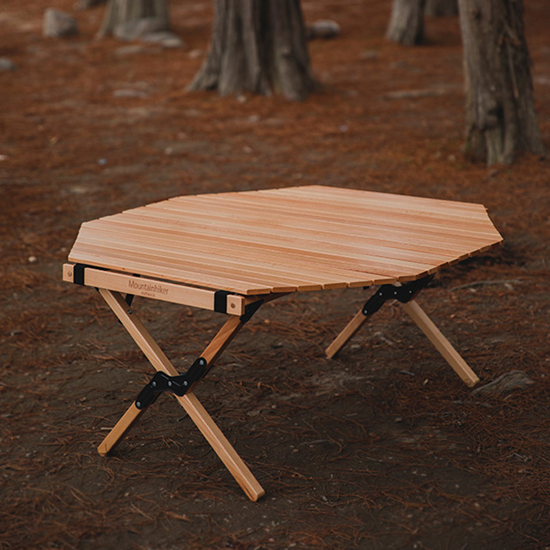 Outdoor camping beech star anise egg roll table home courtyard barbecue car solid wood table picnic picnic folding table