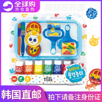 Korean Tiger childrens sponge roller seal brush toy DIY handmade painting washed paint set