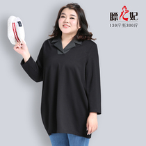 Fat Princess Big Code Woman Dress New Fat Mm Shirt Collar With Slim Shade of Pork Ocean Spring Dress Long Sleeve Fat Woman Tandem Dress