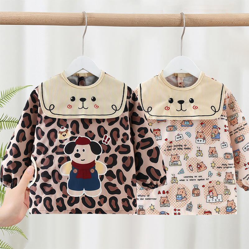 New children's outer wear smock in autumn and winter, waterproof, anti-dirty, western-style, male and female baby eating bibs, baby reverse-wearing protective clothing