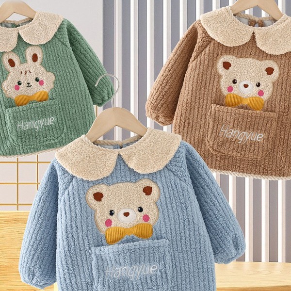 Baby coveralls 2023 new autumn and winter thickened children's eating bibs waterproof and anti-dirty aprons for outdoor wear and protection