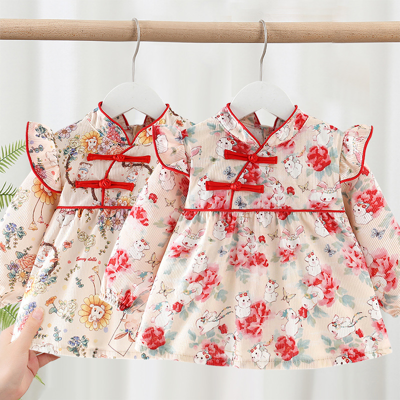 Children's Chinese style smock, baby bib, reverse dressing, baby rice pocket, autumn and winter kindergarten waterproof long-sleeved eating clothes