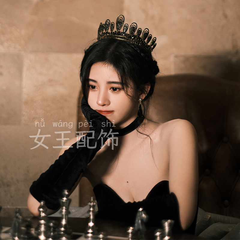 Bow Qian Yi Identical Black Heben Wind Velvet Gloves Autumn Winter Style Wedding Dresses Wedding Dresses Birthday Party Photo-Taobao