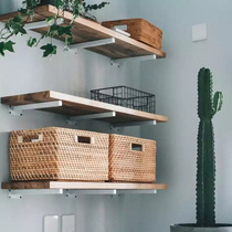 Word partition Solid wood wall shelf shelf Wrought iron wall book shelf Flower rack Background wall shelf bracket layer plate bracket