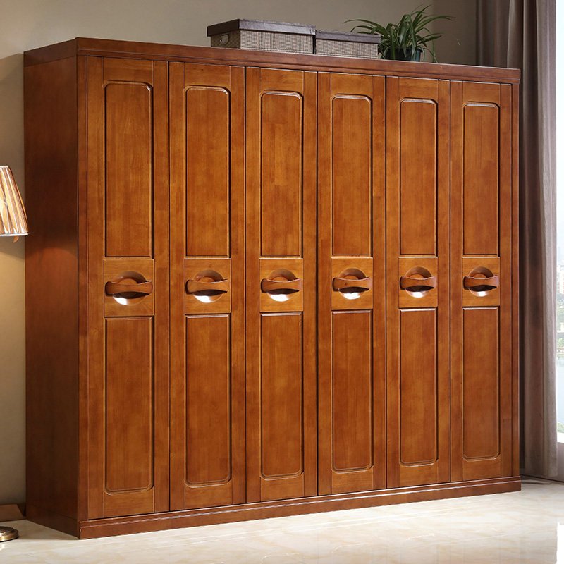 Chinese-style solid wood wardrobe storage modern simple four doors five doors six doors storage economy bedroom furniture