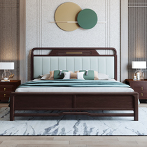 New Chinese solid wood bed 1 8 modern minimalist double man bed master bedroom bed 1 5 high case storage light and luxurious household large bed