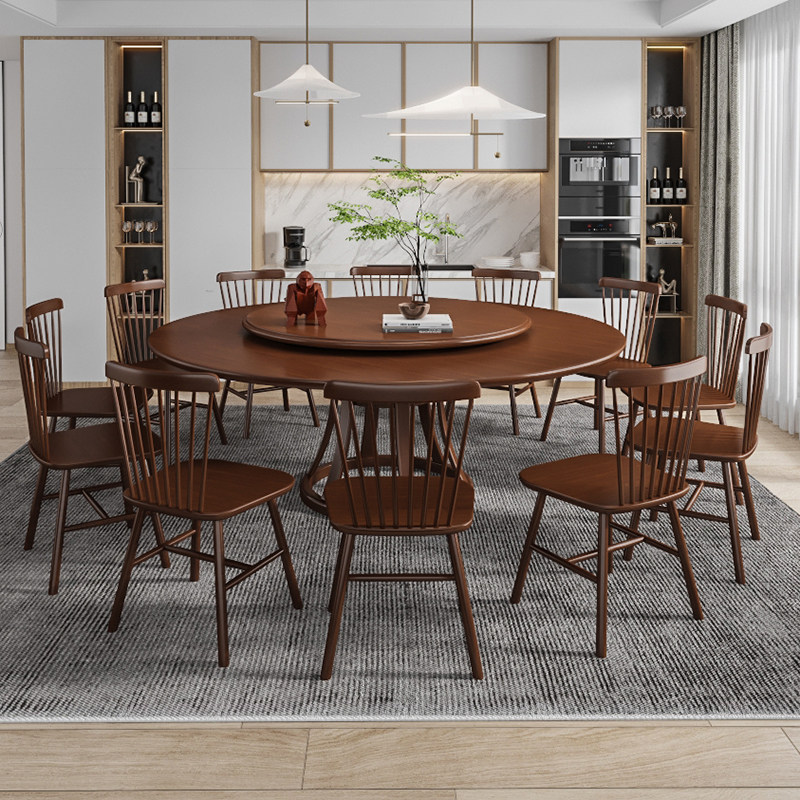Morning House large dining table full solid wood 12 people 15 people 20 dining round table large round table dining table Chinese round dining table-Taobao