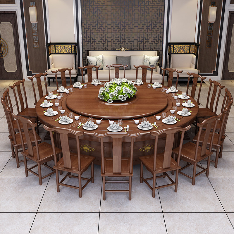 Hotel electric dining table large round table 20 people hotel box with induction cooker automatic rotation 15 people solid wood hot pot table