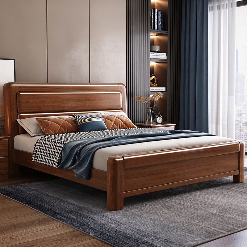 Master bedroom solid wood bed high box storage 1 8 meters bedroom home new Chinese style simple 1 5 meters Chinese double bed Wedding bed