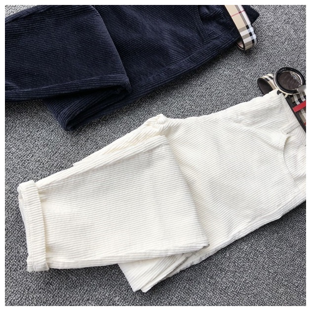 Quần nhung kẻ retro nữ phiên bản Hàn Quốc 2018 thu đông mới đoạn quần cashmere quần chân váy quần harem mỏng quần nhung dài nữ
