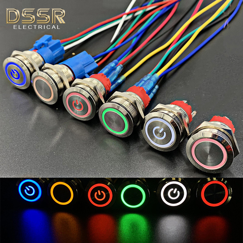 12 12 16 19 19 22MM small metal button switch self-reset self-lock LED with ring power lamp waterproof