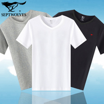 Seven wolves pure cotton V collar short sleeves men Summer thin T-shirt full cotton bottom casual sweatshirt underwear vest inside