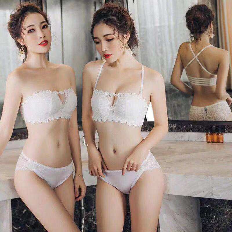 CBW lingerie set women's bra gathered small breasts without straps sex lace beauty back retracted breast breathable