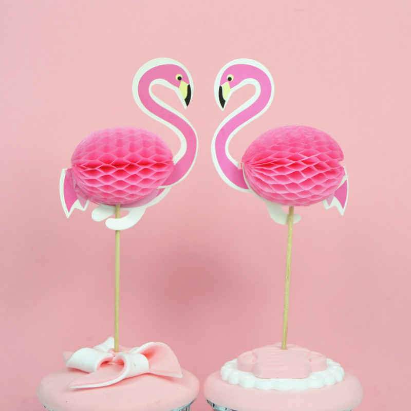  Honeycomb Flamingo Cake Topper Birthday Cake Decoration Insert 3D Flamingo Pineapple Dessert Cup