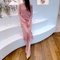 SILK LAUNDRY Australia direct mail 2021 new early spring silk dress solid color light pink long sleeves