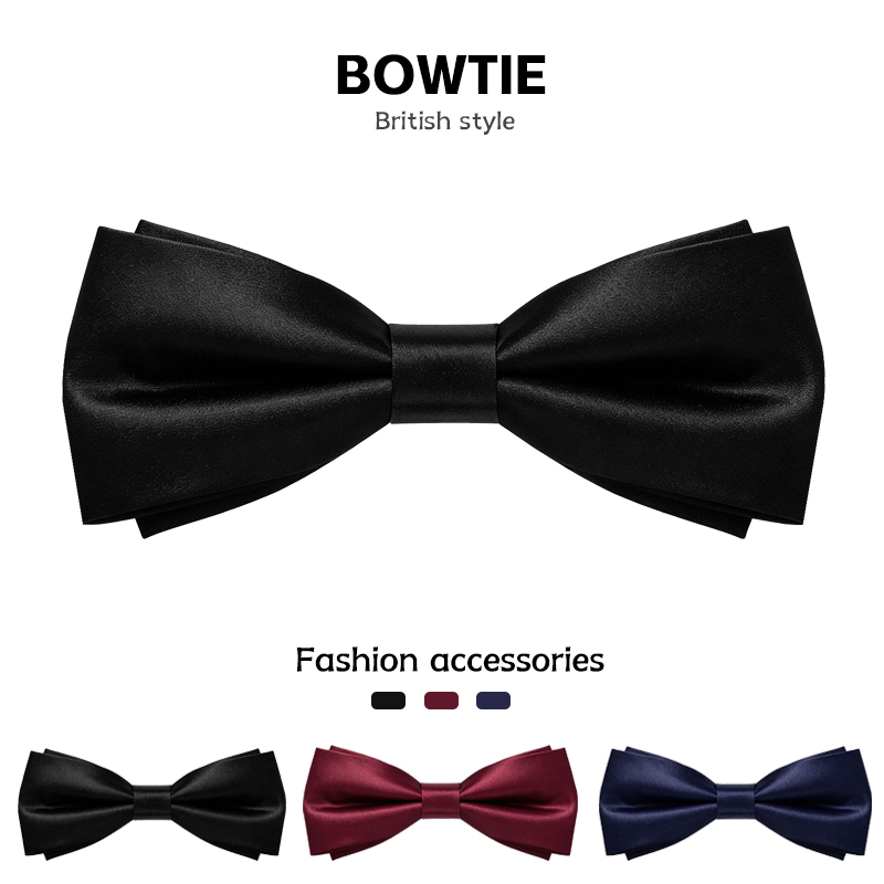 Groom's Wedding Bow Tie, Wine Red, Men's Solid Color Bow Tie, British Style Dress Shirt, Black Bow Tie, Fashionable Korean Style