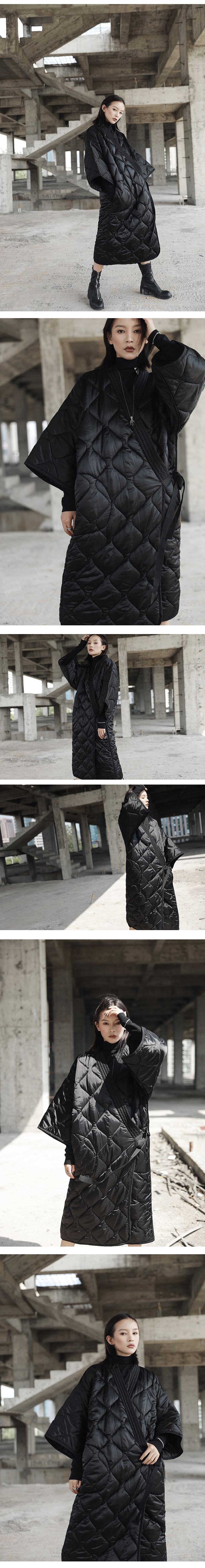 ĐƠN GIẢN ĐEN gió đen mùa đông Nhật Bản kimono dây đeo robe loose dài coat bông coat jacket nữ áo phao béo nam
