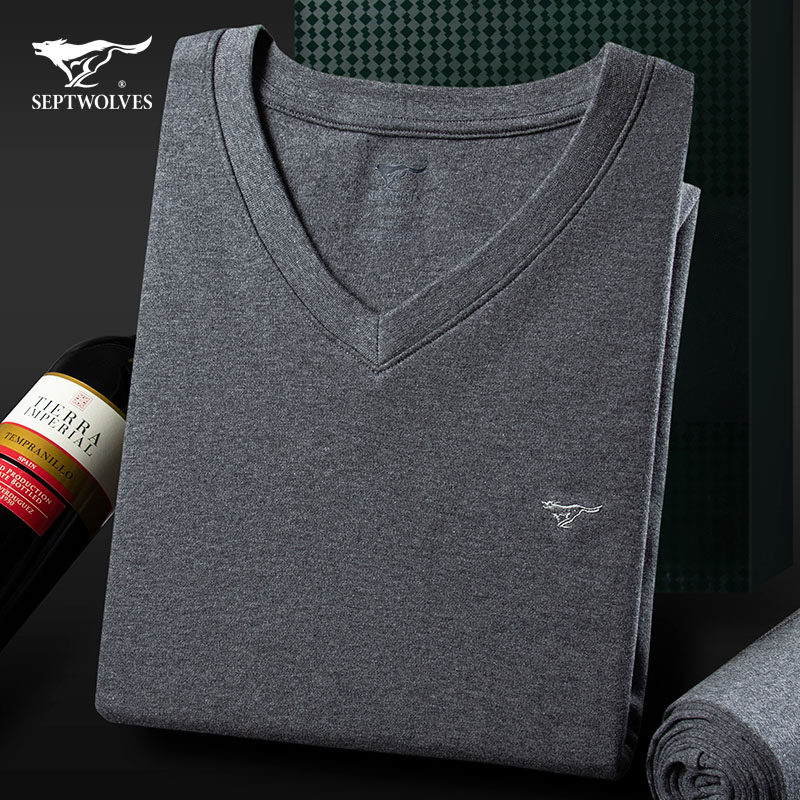 Seven Wolves Men Warm Autumn Clothes Sanitary Pants Suit Spring Autumn Day Pure Cotton V Collar Thin winter Bottom lingerie