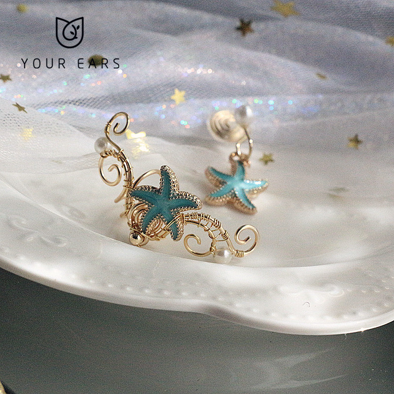 YOUR EARS original hand-made starfish shell seaside elf earbone clip personality niche ear clip without piercing
