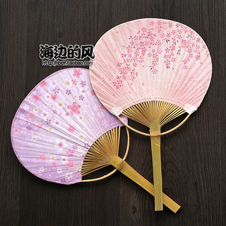 Japanese small group fan and wind-style fan pufan powder bottom purple bottom cherry blossom bath clothes accessories portrait photography props