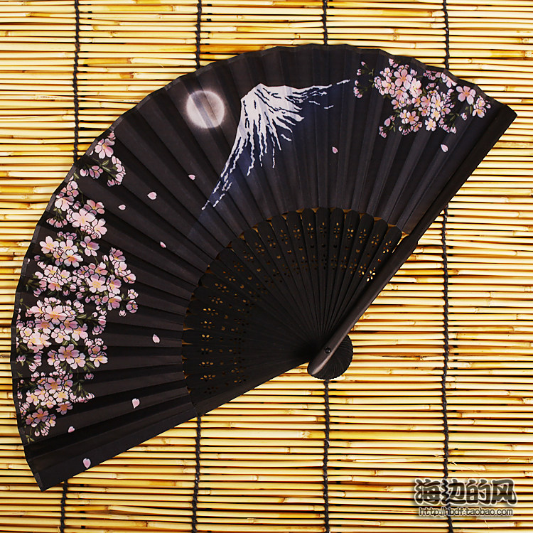 Japanese fan Japanese and wind cloth folding fan cosplay yukata accessories Mount Fuji cherry blossom night photography props
