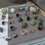 Антикварный зеленый синий цирконий, кольцо, европейский стиль, широкая цветовая палитра