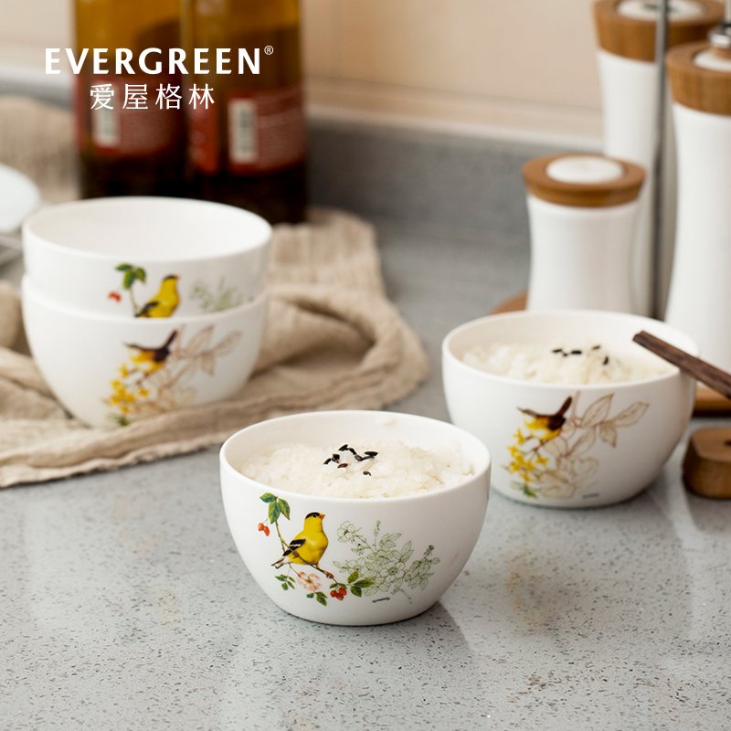 Love house Green American creative printing Ceramic bowl Household cute small bowl Rice bowl Soup bowl Jingdezhen tableware