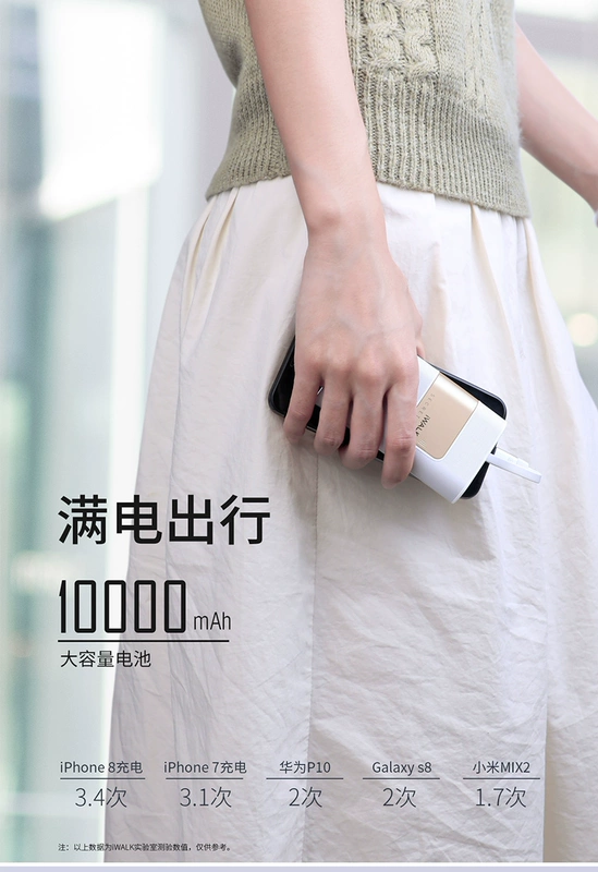 iWALK Xiaohongshu đề xuất pin dự phòng 10000mAh với cáp riêng Mini siêu mỏng nhỏ gọn, dung lượng lớn pin dự phòng thích hợp cho điện thoại di động Apple 11 xsmax chuyên dụng iPhone Android Pro - Ngân hàng điện thoại di động