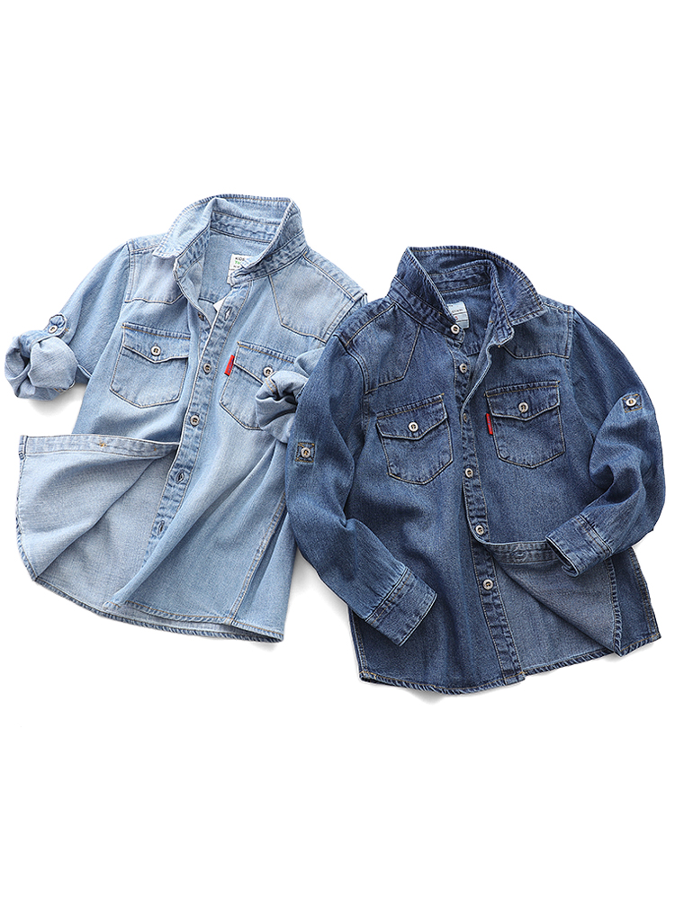 Children's clothing, children's denim shirt, boy's long-sleeved shirt, middle-aged and older children's denim clothes, baby jacket, 100-170