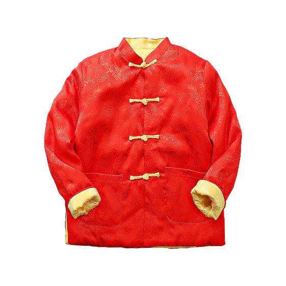 Children's parent-child New Year's Tang suit for boys and girls, festive New Year's greeting clothes for babies, double-sided Chinese-style cotton coats, thick winter clothes