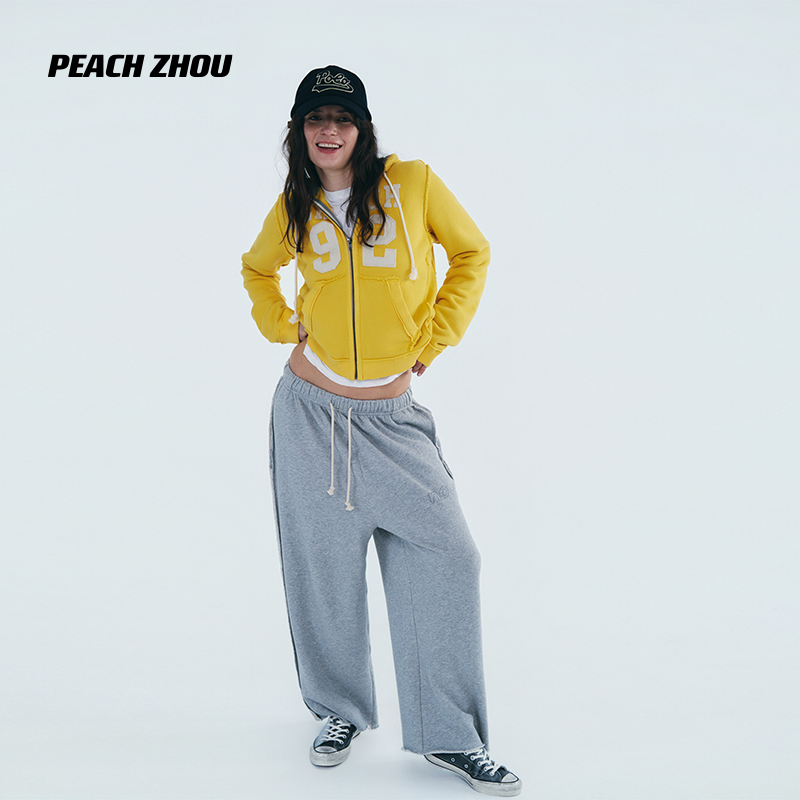 Peachzhou Frayed American-Style Patchwork Embroidered Jacket, Distressed Loose Hooded Zip-Up Terry Short Sweatshirt, New Style Peachzhou Frayed American-Style Patchwork Embroidered Jacket, Distressed Loose Hooded Zip-Up Terry Short Sweatshirt, New Style