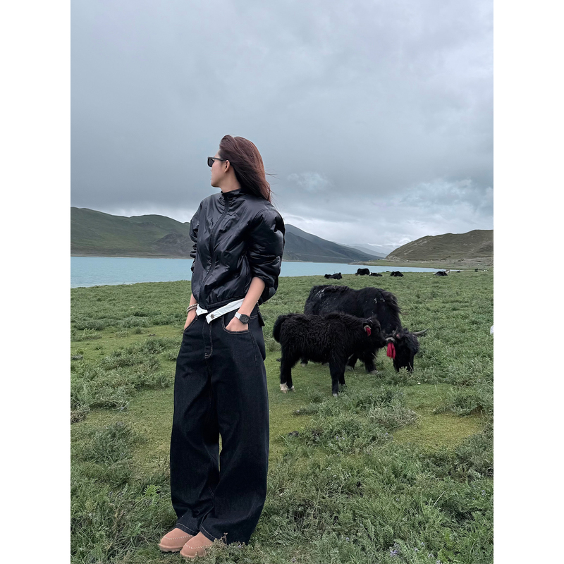 Peachzhou Denim Black High-Waisted Design Korean Style Women's Jeans Autumn Low-Waist Hip-Hugging Wide-Leg Pants Peachzhou Denim Black High-Waisted Design Korean Style Women's Jeans Autumn Low-Waist Hip-Hugging Wide-Leg Pants