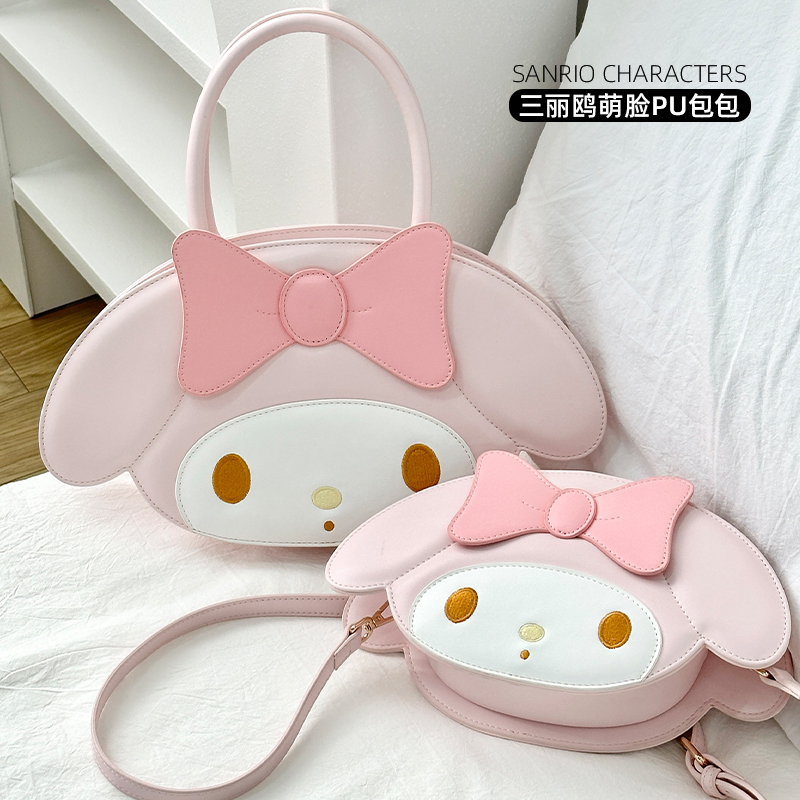 Sanrio Officially Licensed Cute Cartoon Girl-Style Pu Bag with Adorable Face, Large Capacity for Students, Can Be Used as Handbag or Crossbody