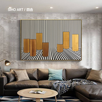 Sihe art hand-painted abstract black gold color oil painting modern simple light luxury style porch living room hanging painting customization