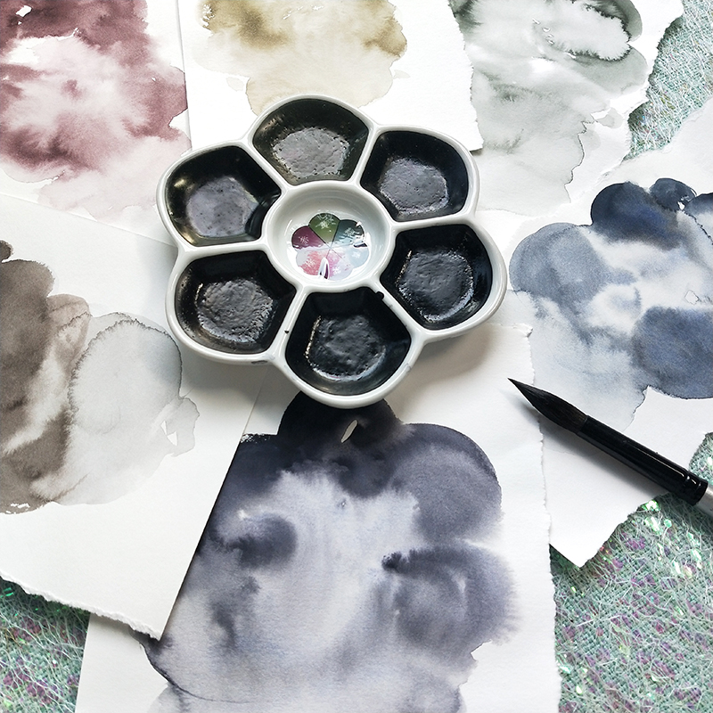 (Debris Pile) Japanese ink transport Painted Ink 6 Color Solid Water Color Pigment Paint Plum Blossom Porcelain Dish