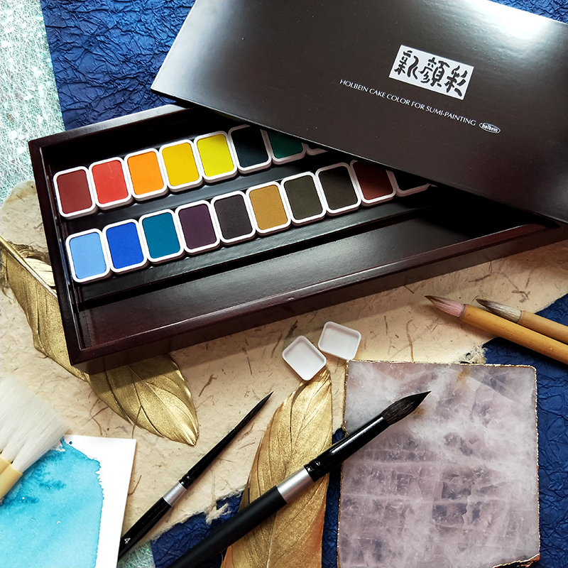 (Debris Pile) Holbein Japan Horbein New Yen Color 28 color suit 14 color solid watercolor pigments