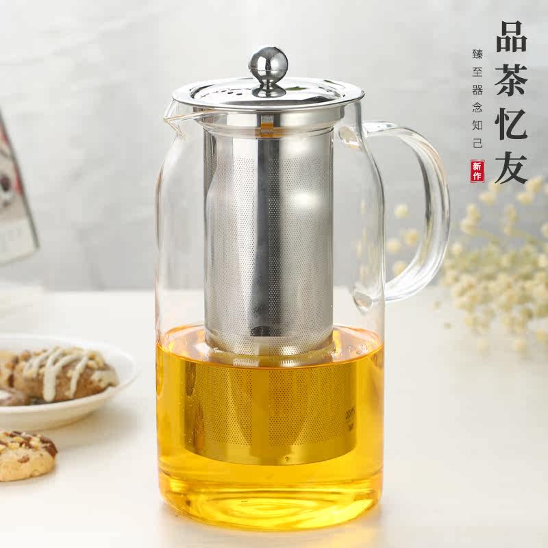 High temperature resistant large capacity glass teapot office flower teapot stainless steel transparent filter thickened home kettle hp09 -Taobao