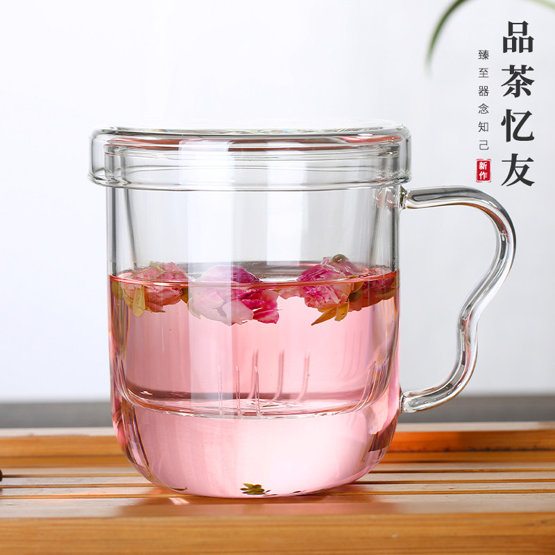 Pint tea amnesia thickened anti-fracking glass cup ins wind portable household high temperature resistant transparent with tea cup female office-Taobao
