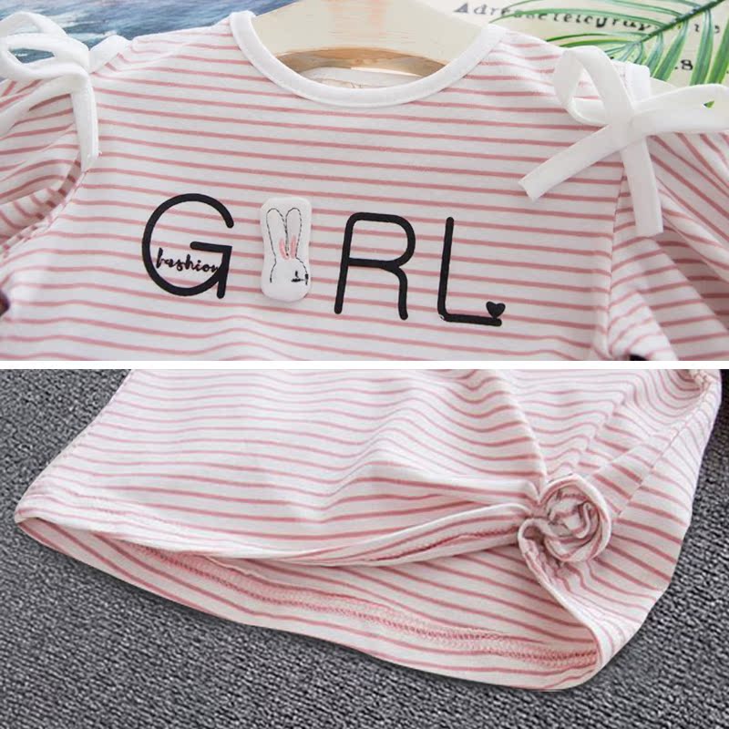 Cô gái ngắn tay T-Shirt 2018 mùa hè mới trẻ em nhỏ của bé cotton Hàn Quốc phiên bản của off-the-vai bay tay áo sọc tops