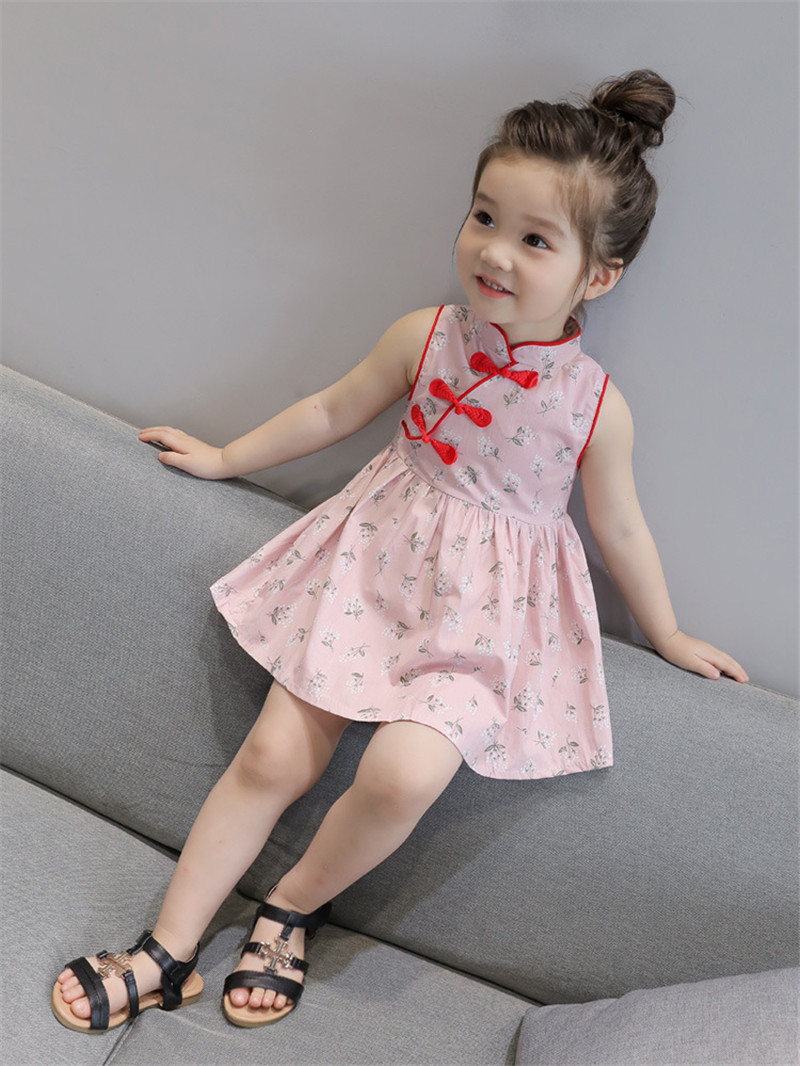 Cô gái ăn mặc 2018 mùa hè mới nữ bé quần áo trẻ em trẻ em váy retro cheongsam váy cô gái công chúa váy dam be gai