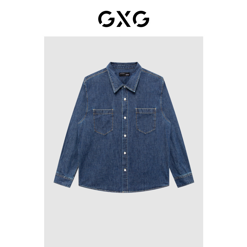 GXG紳士服店同じスタイルデニムブルーラペルデニムシャツ22冬新作