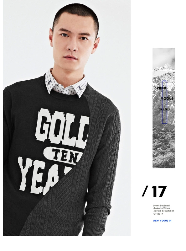 GXG nam mùa xuân bán mỏng thời trang màu đen xám vòng cổ áo len # 171120173 cardigan nam