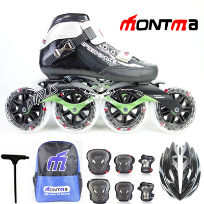 (Red Flag Roller Skating) France Montmartre Pro Speed Skates 4 * 110 Speed Roller Skates Cool Black