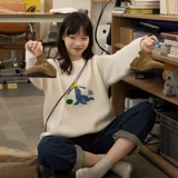 Японский свитер, оверсайз, круглый воротник, коллекция 2021, осенний