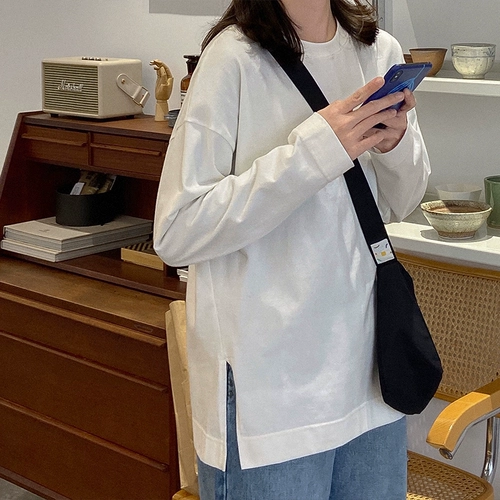 Футболка, белый базовый приятный телу осенний лонгслив, оверсайз