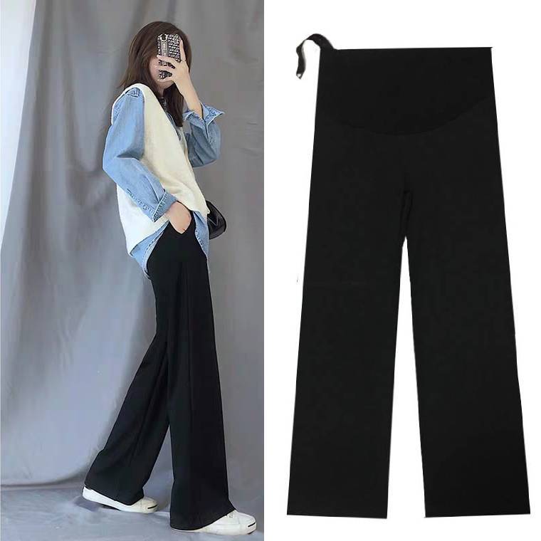 Black Maternity Wide-Leg Pants for Spring and Autumn, Loose Straight-Leg Outerwear Trousers, Maternity Wear for Women, Summer Casual Drapey Pants, Spring Wear Black Maternity Wide-Leg Pants for Spring and Autumn, Loose Straight-Leg Outerwear Trousers, Maternity Wear for Women, Summer Casual Drapey Pants, Spring Wear