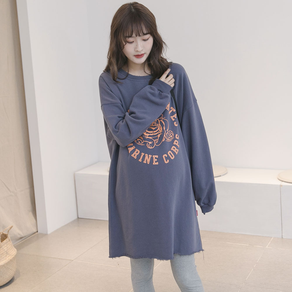 Pregnant woman medium long version T-shirt long sleeve spring autumn Korean version loose large size printed blouse fashion minus age sleeve head casual blouses