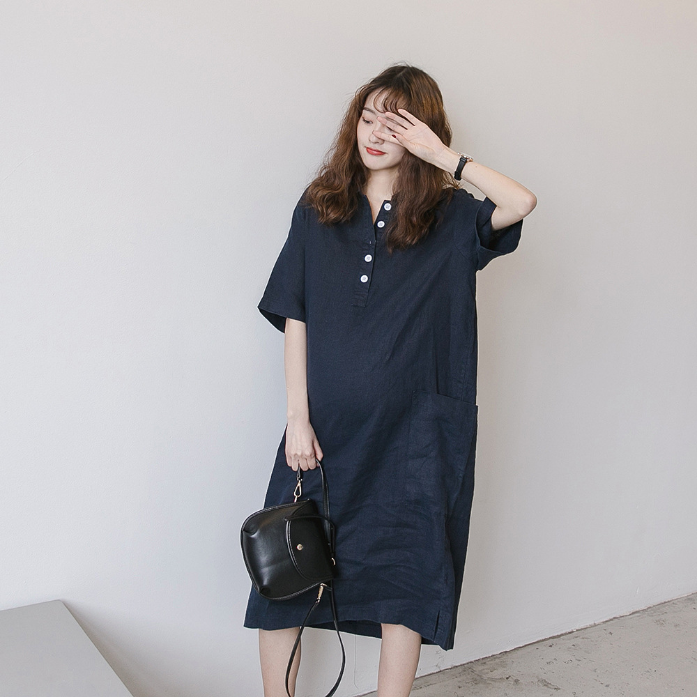 Cotton Linen Pregnant Woman Summer Dress Foreign Dress Large Size size small frescoed pregnancy woman Dress Linen Dress summer New medium long version of the Tide Moms