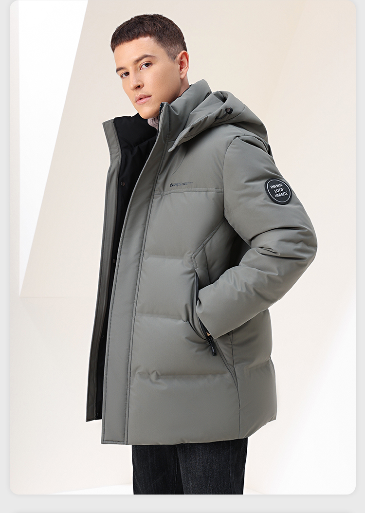 雪中飞 男士 鹅绒 中长款休闲连帽羽绒服 图15